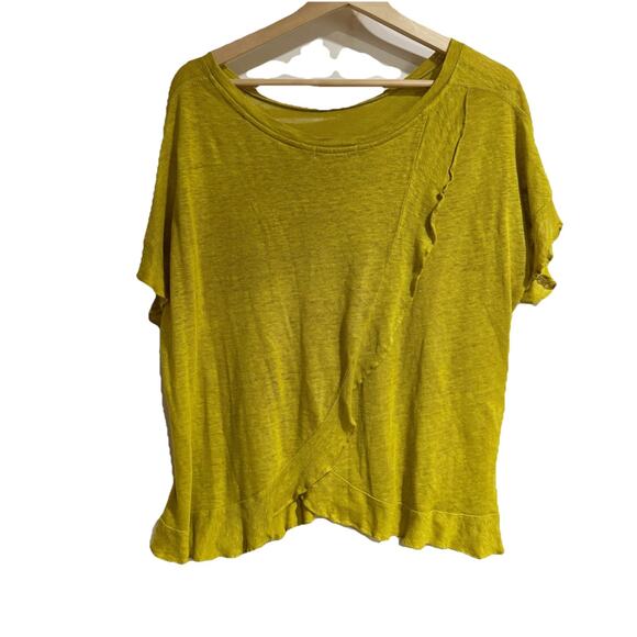 NWT Eri + Ali Ruffled Cross-Back Tee Size Small chartreuse Linen Anthropologie - Picture 3 of 5